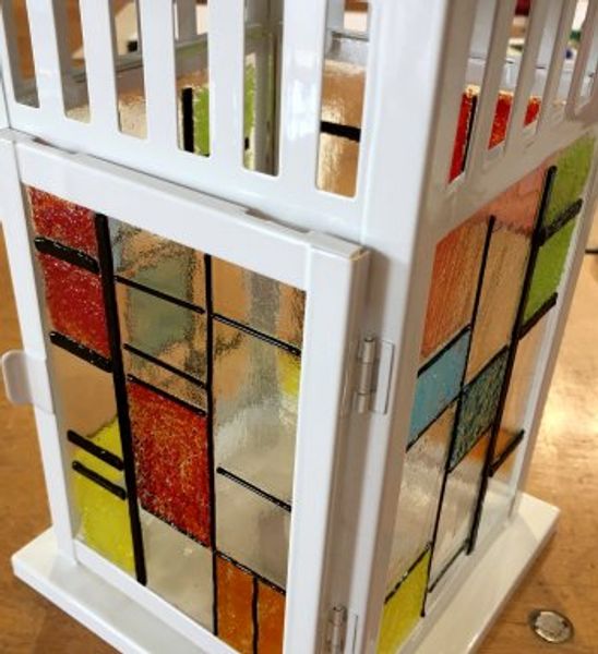 A Mondrian-inspired lantern made on a workshop