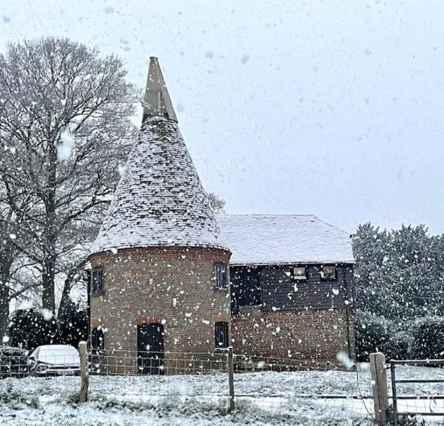 The Oast sprinkled with snow