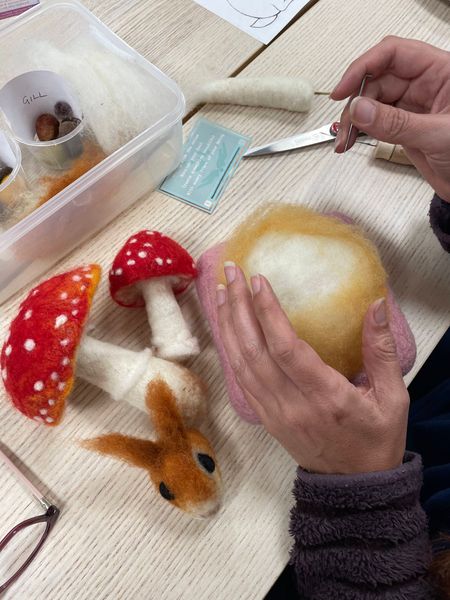 Fly agaric mushrooms in the making at The Oast Studio Autumn workshop