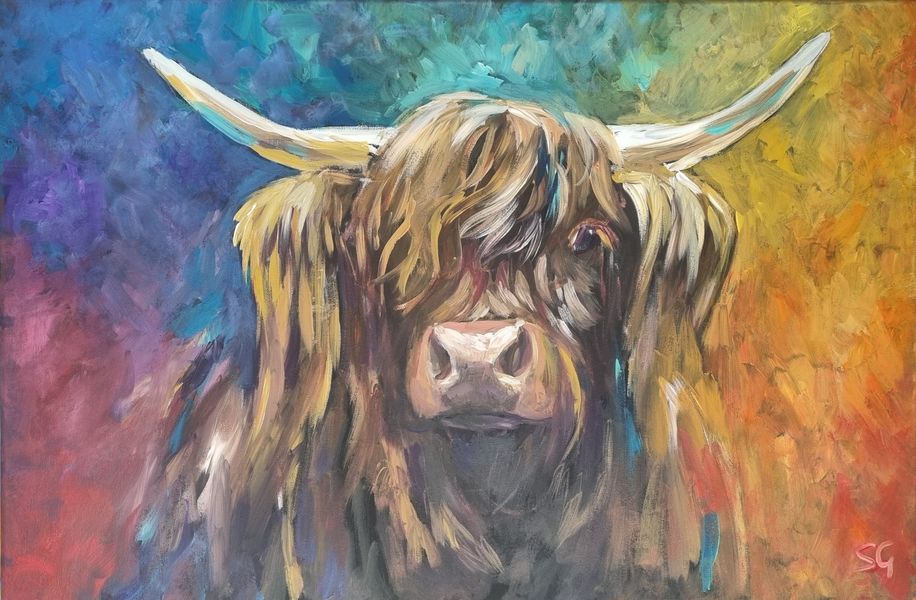 Colourful cow in acrylics