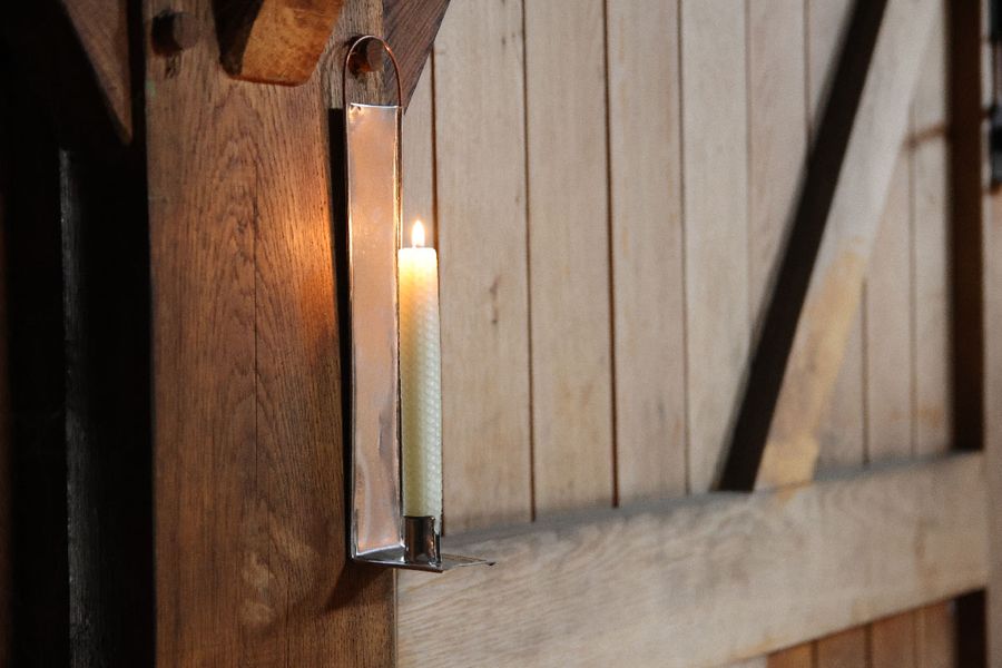 Candle sconce made at a Tinsmithing Workshop at Stanwick Lakes