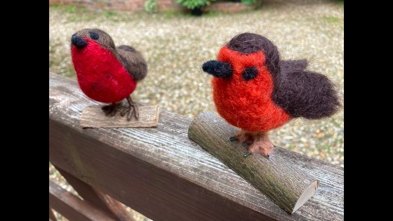 felted wool robins on a branch
