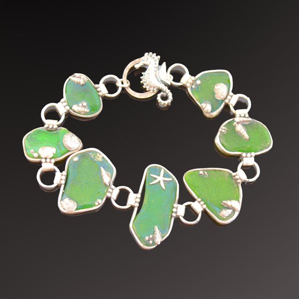 Silver Clay and Sea Glass Bracelet by Tracey Spurgin of Craftworx Jewellery Workshops