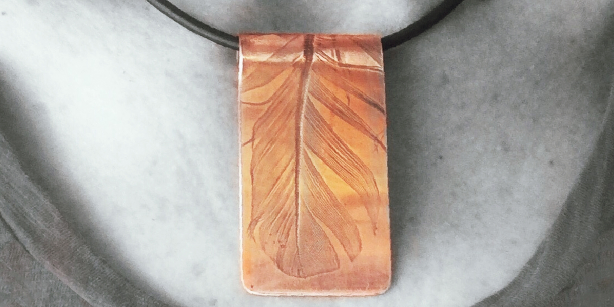Copper pendant with Feather Texture
