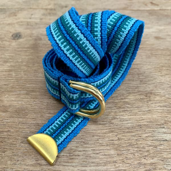 Hand woven dress belt in 'Ocean'.