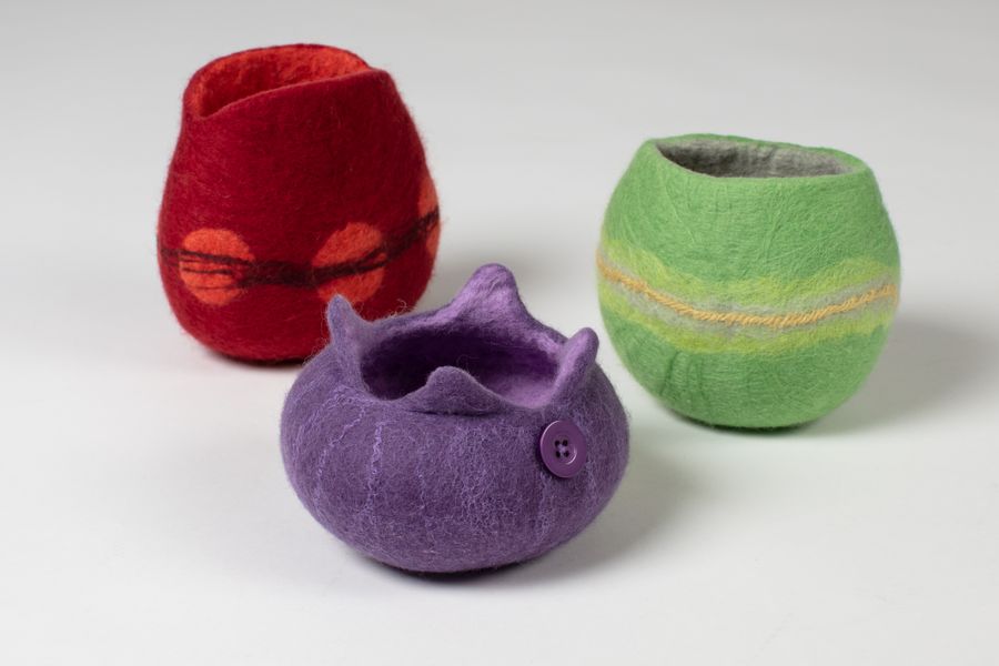 Examples of felt bowls that could be made on this workshop