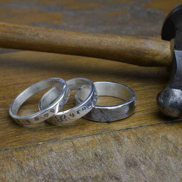 Finished silver rings - textured & stamped