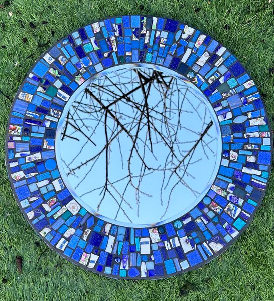 Blue mosaic mirror