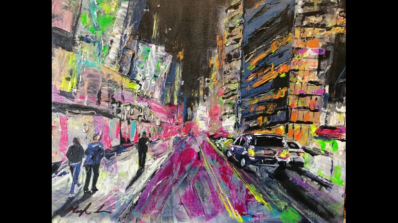 finished metallic and mirror acrylic mixed media painting. Manhattan
