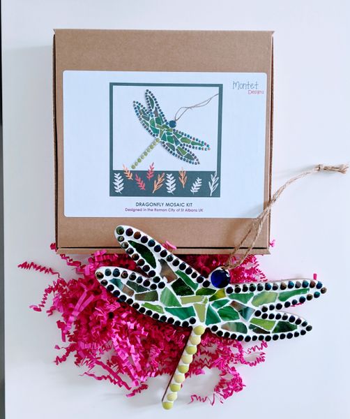 Mixed green sea glass dragonfly mosaic kit