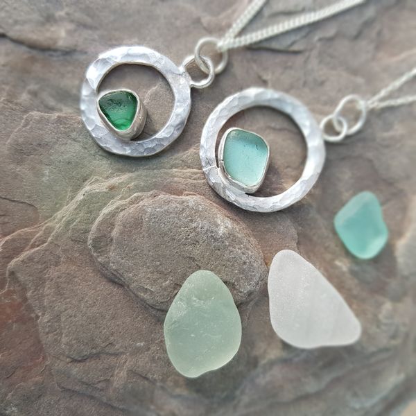 Seaglass and silver pendants made during a course