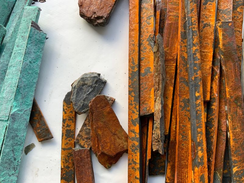 Rusted and patinated rods