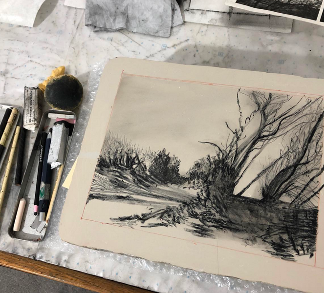 Charcoal landscape sketchbooks