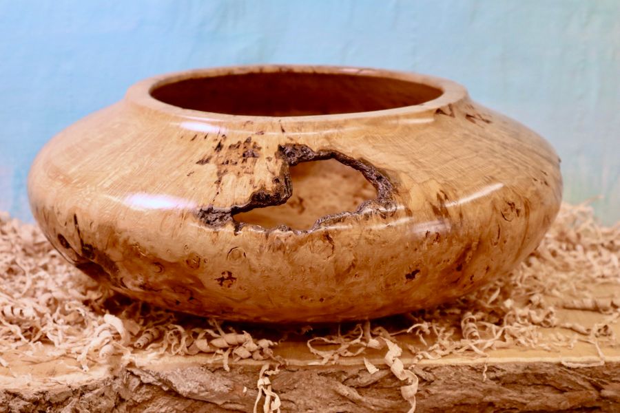A large closed form vessel made from Scottish Burr Oak.