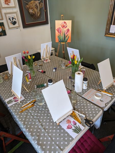 Set up for acrylic painting class