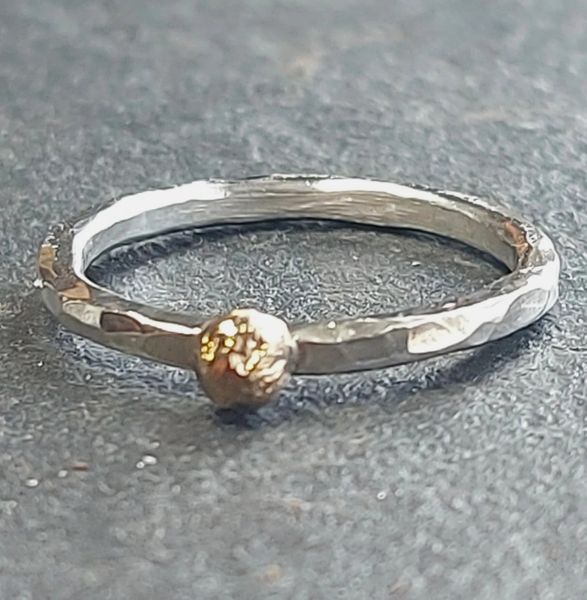 Hammered silver and gold ring