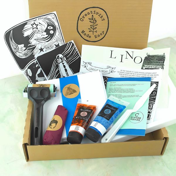 Classic linocut and print kit with 2 inks