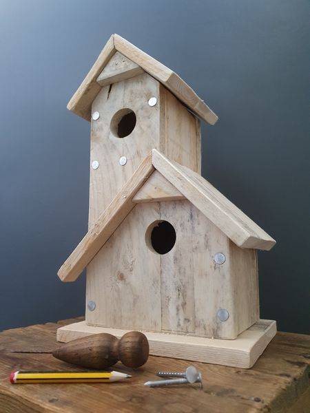 Birdhouse. Four types of joint, cutting, drilling, sanding.