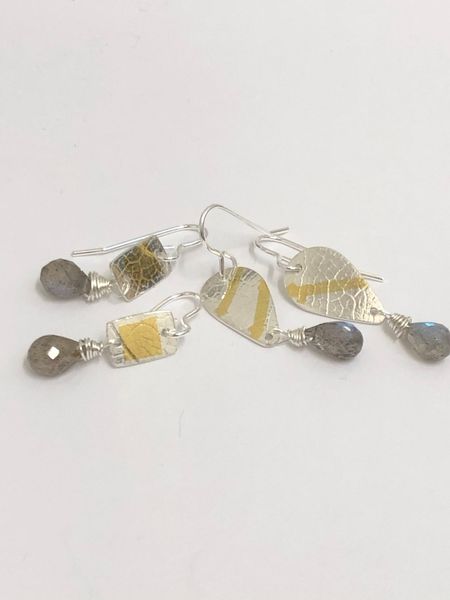 Fine silver and Keum Boo earrings with labradorite