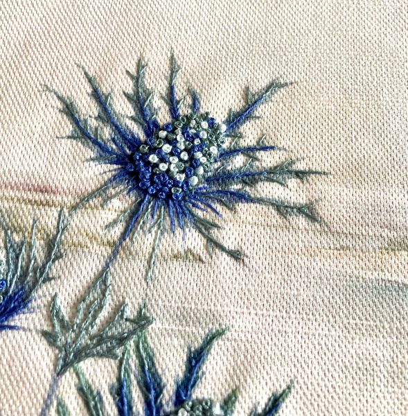 Sea Holly embroidery kit from Maire Curtis lakeland studio