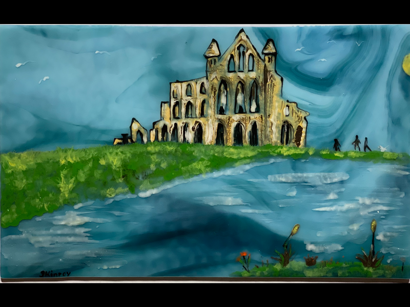 Whitby Abbey. Painted wig enamels on glass 