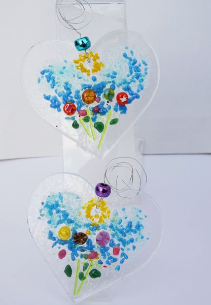 Fused glass Floral Heart Duo Kit 8cm