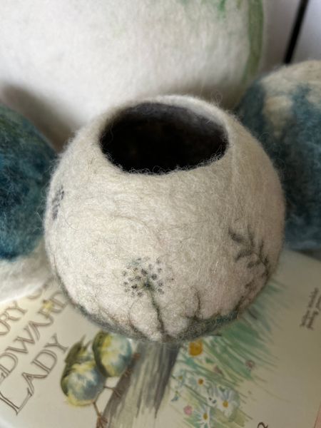 Nature inspired wet felted and needle felted vessel