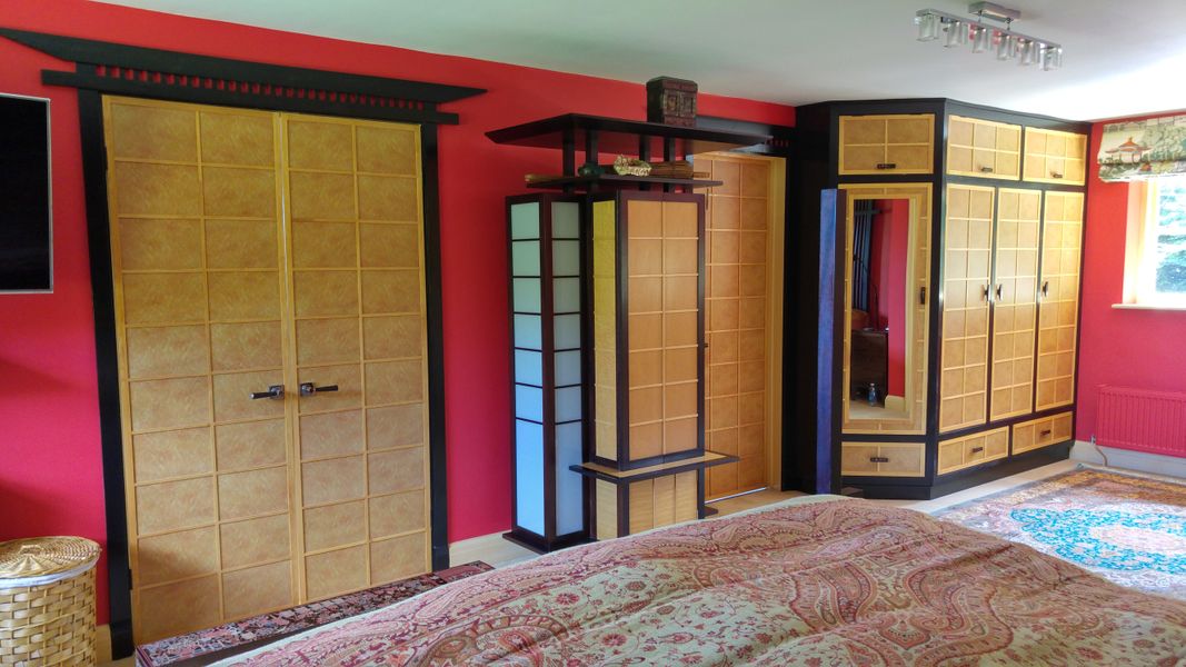 Oriental inspired, painted bedroom furniture