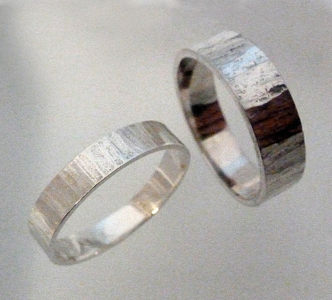 Matching silver textured wedding rings