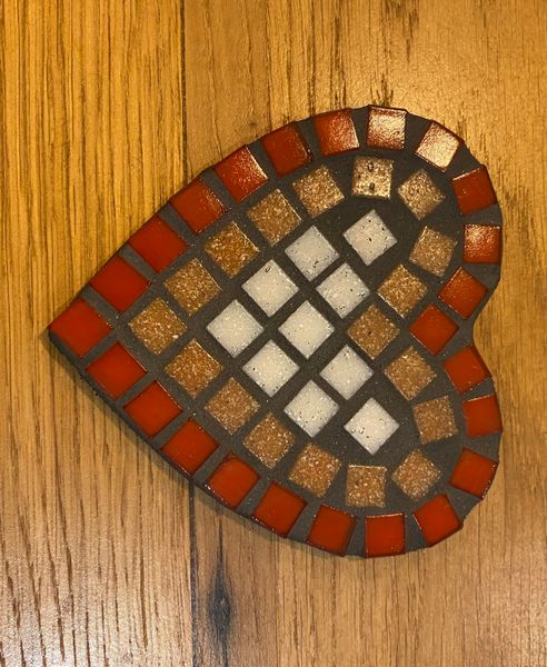 Mosaic heart with red and pink tiles