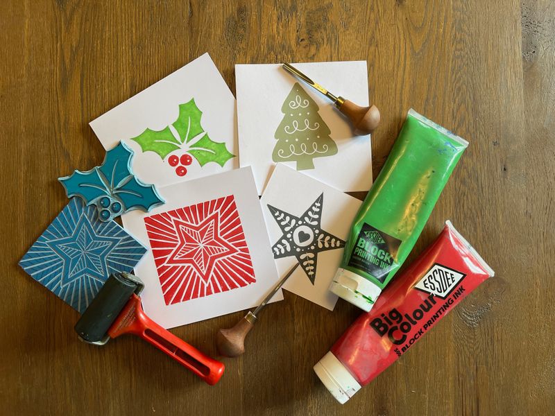 Lino Printed Christmas Cards