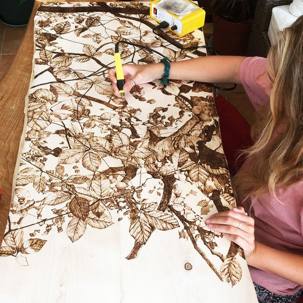 'Copper Beech' Pyrography piece by tutor Tilia Holmes