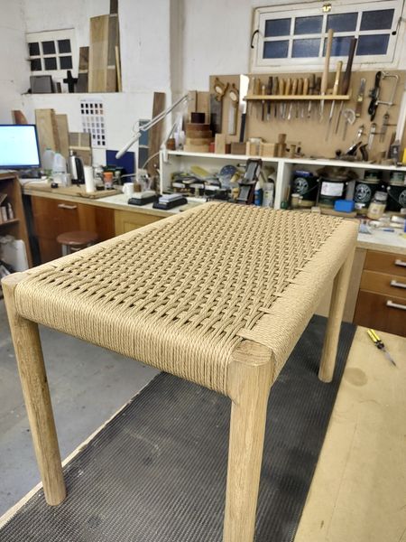 Danish style paper cord weaved bench by lee furniture 