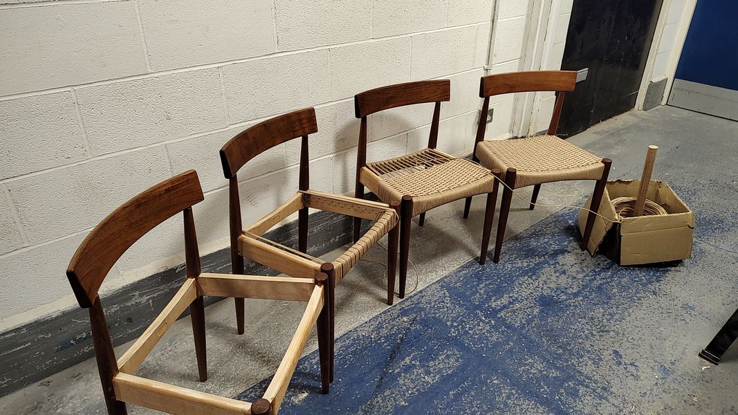 Olsen chairs, getting a new Danish weave.