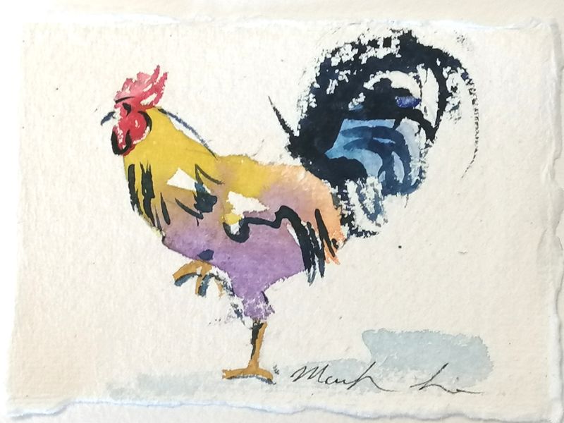 Rooster in watercolour