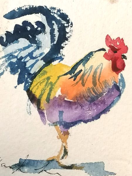 Rooster in watercolour