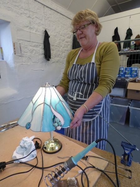 Janice, testing her lamp before finishing off - made with Vitreus Art