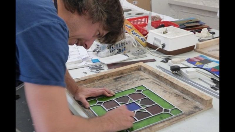 Student on 5 day workshop - completing one of 1 of 8 door panels