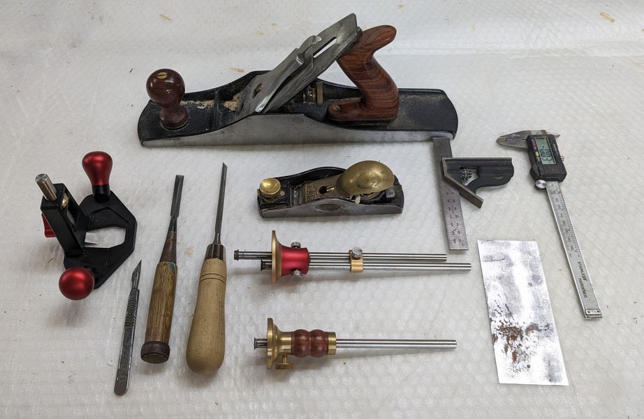 A selection of handtools used in the making of the table / stool