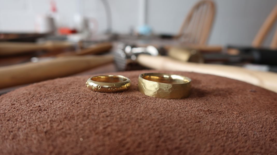 18ct gold handmade wedding rings made by the couple themselves