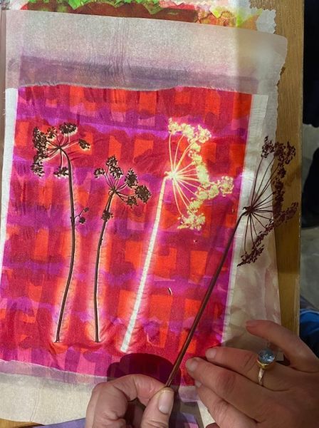 Plants can be used too mask the fabric from the dyes.