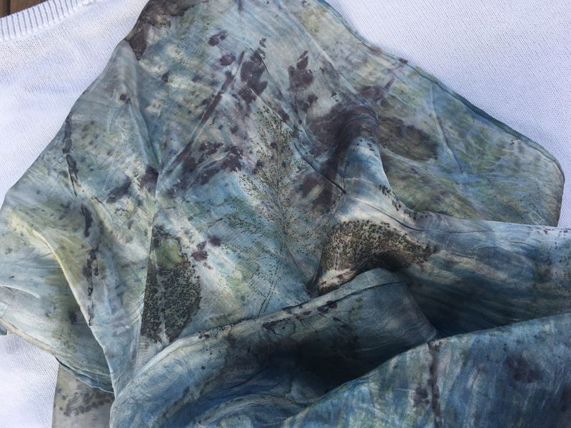 Silk scarf ecodyed with indigo 