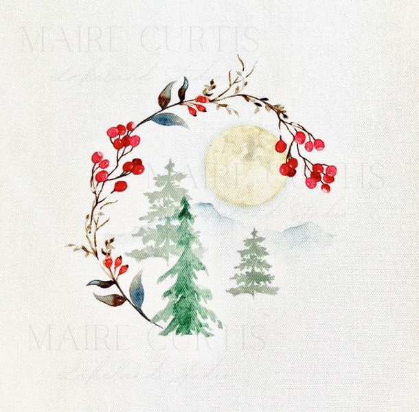 Winter wreath and trees embroidery panel from Maire Curtis Lakeland Studio