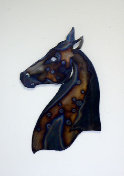Philip's work - Horse wall sculpture cut and coloured from steel with Oxy-acetylene
