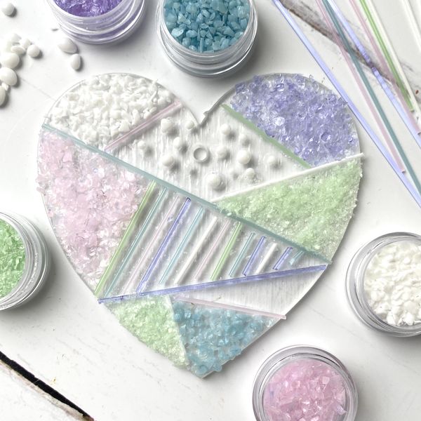 Fused glass love heart kit - pastels