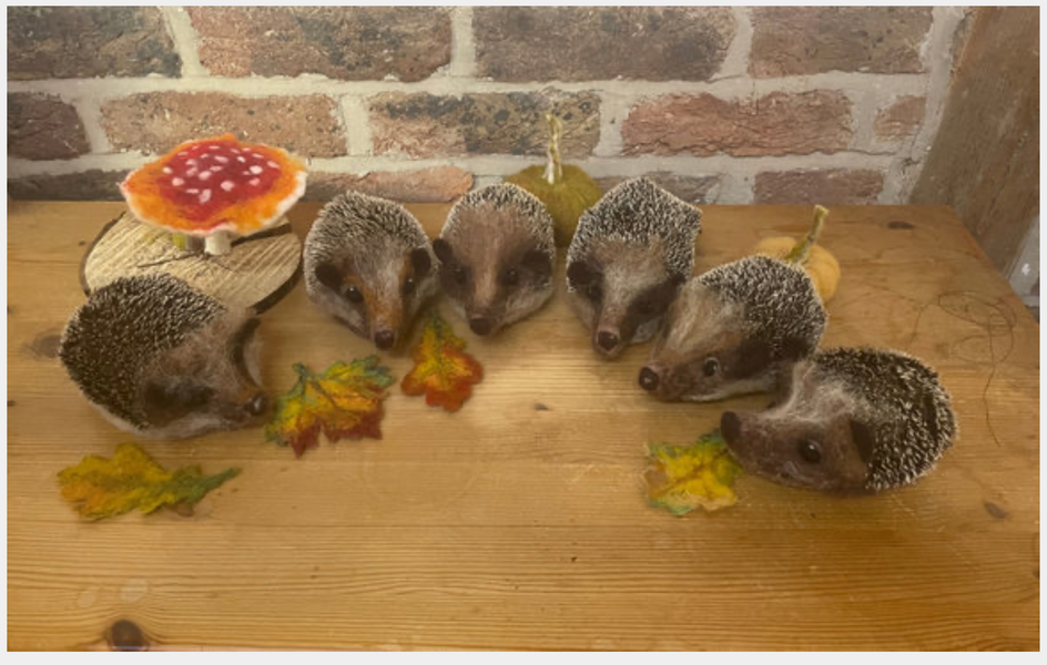 An adorable array of prickly needle felted hedgehogs emerging from an Oast Studio workshops!