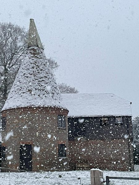 The Oast Studio being blessed by snow