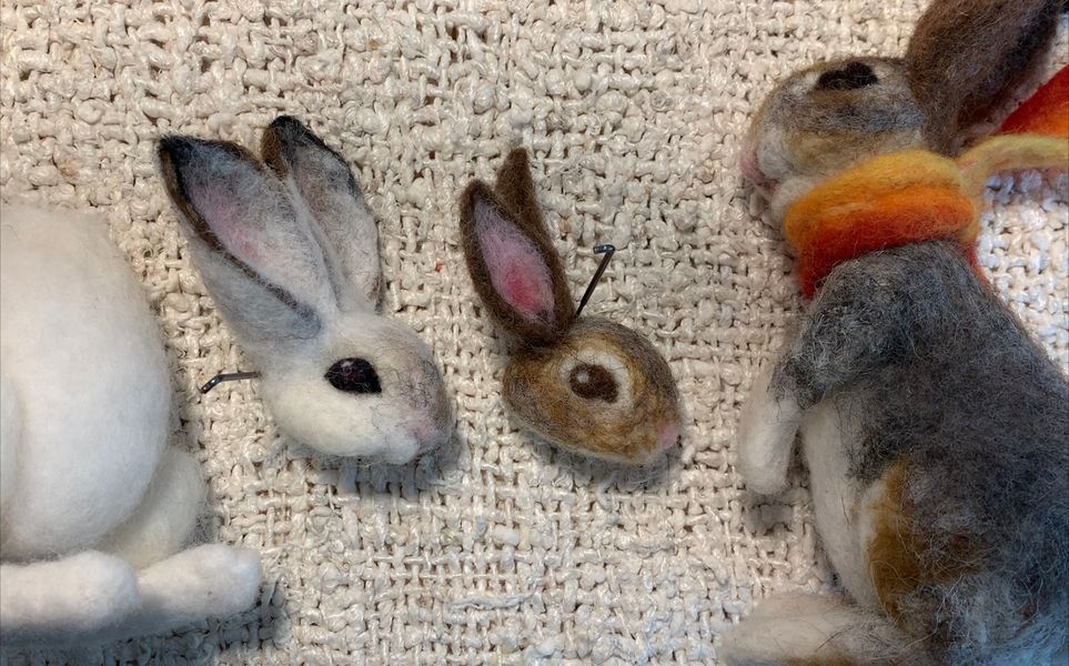 ... two heads are better than one!  Christmas Snow Hare and Easter Bunny in the making