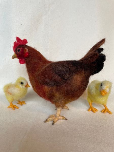 Needle felted Hen and chicks by Cecily Kate