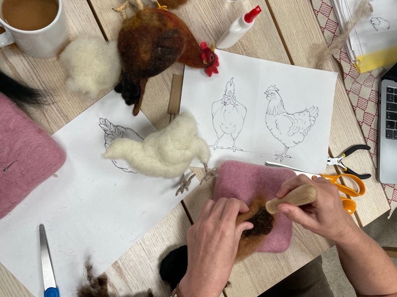 Busy needle felters on the Hen and Chick workshop